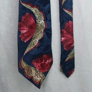 Oscar de la Renta tie silk floral navy red gold